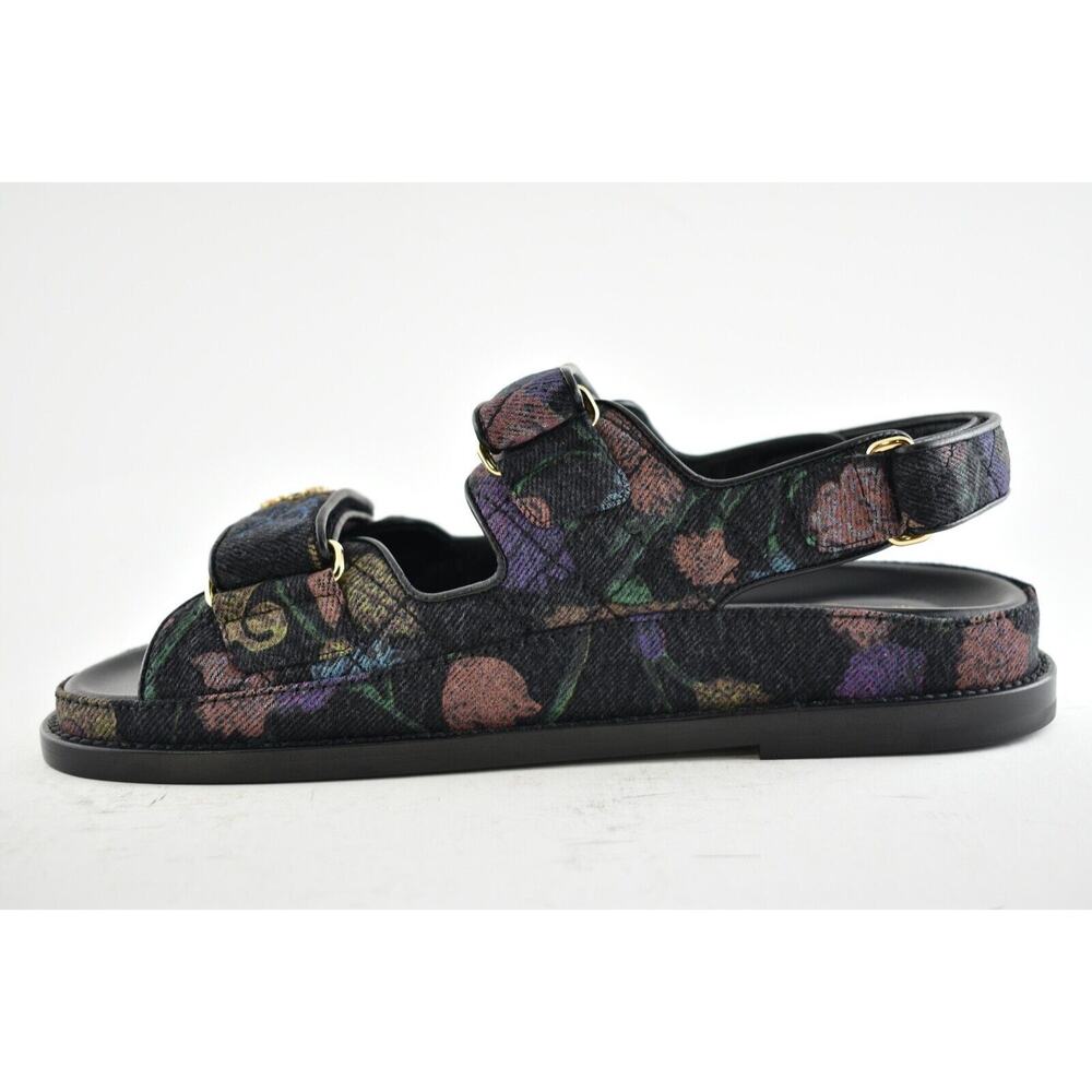 Chanel 21A Black Denim Graffiti CC Logo Mule Slide Strap Flat Dad Sandal 35.5 - Picture 9 of 11